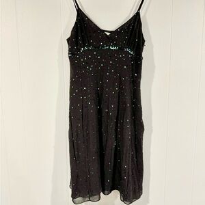 Vintage Calvin Klein Sequin Slip Dress Black sewn on sequin silk size 12